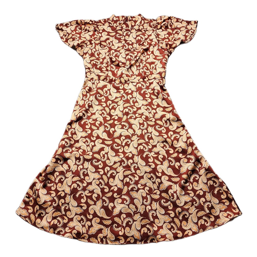 Ann Taylor Factory Midi Dress Womens 8 Rust Allover Paisley Print Flutter Sleeve
